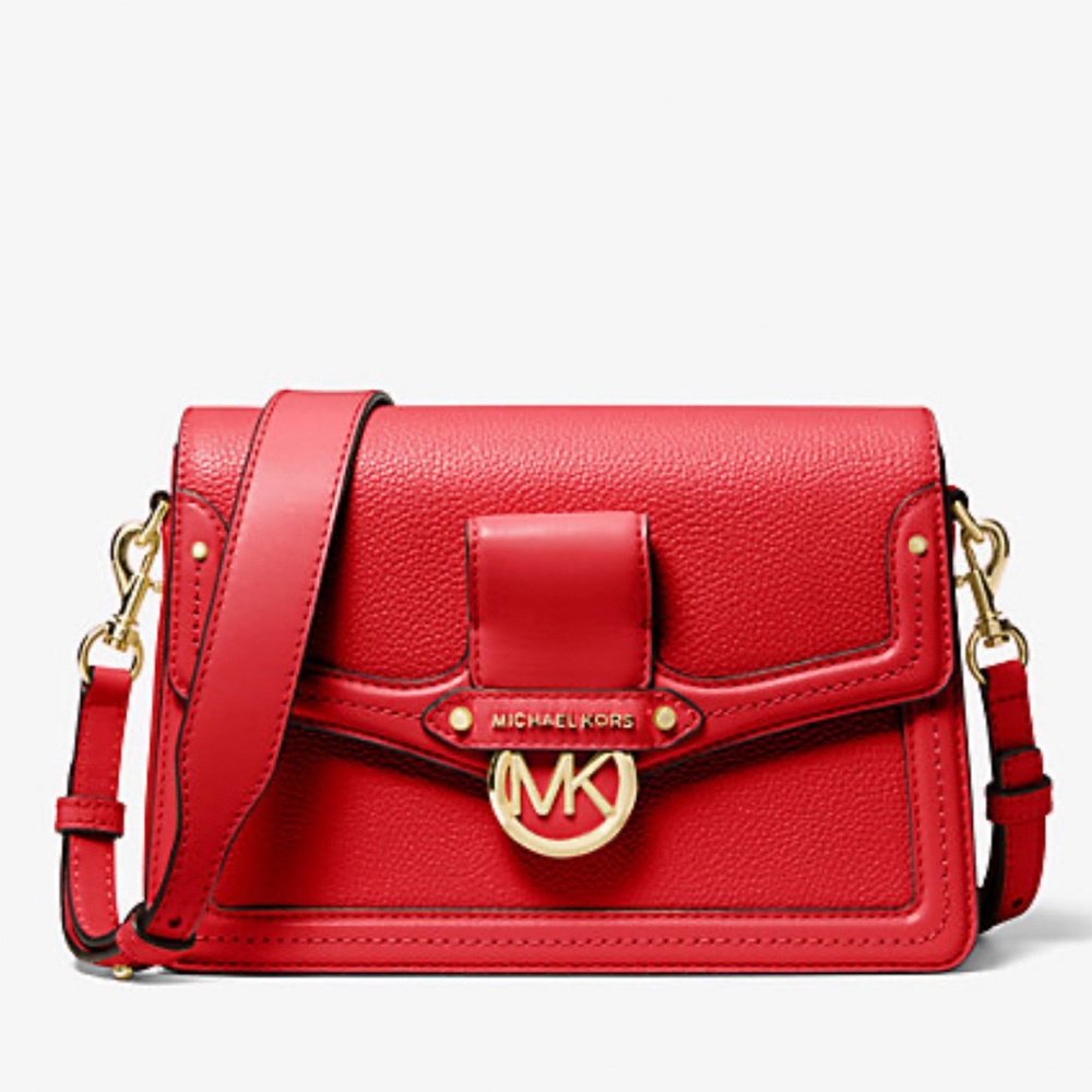 Michael Kors Bright Red Jessie Pebbled Leather Shoulder Bag | NWT